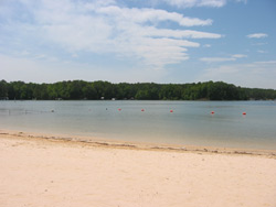 the swimming beach behind the rental building