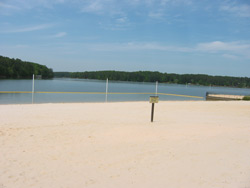 a view of the swimming area and Lake Allatoona